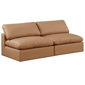 Bowery Hill Contemporary Cognac Vegan Leather 2-Piece Modular Sofa
