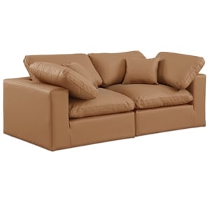 Bowery Hill Contemporary Cognac Vegan Leather 2-Piece Modular Sofa