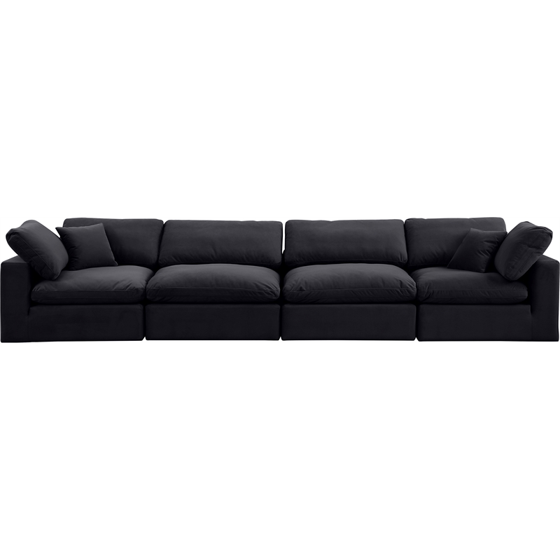 Bowery Hill Contemporary Soft Black Velvet 4-Piece Modular Sofa