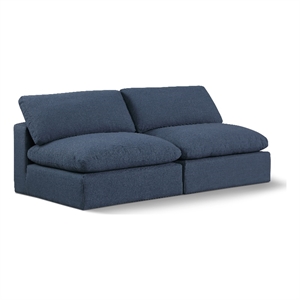 Bowery Hill Upholstered Navy Linen Textured Fabric 2-Piece Modular Sofa