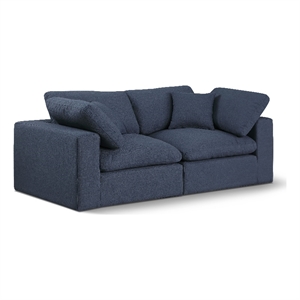 Bowery Hill Upholstered Navy Linen Textured Fabric 2-Piece Modular Sofa