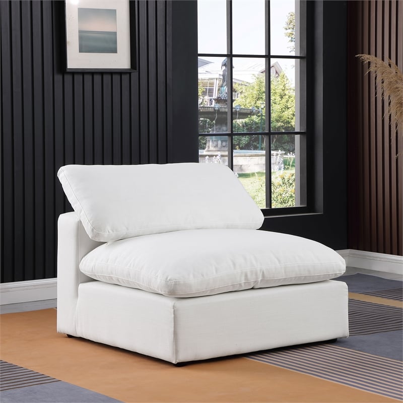 Bowery Hill Contemporary Upholstered White Linen Textured Fabric Armless Chair