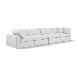 Bowery Hill Upholstered White Linen Textured Fabric 4-Piece Modular Sofa