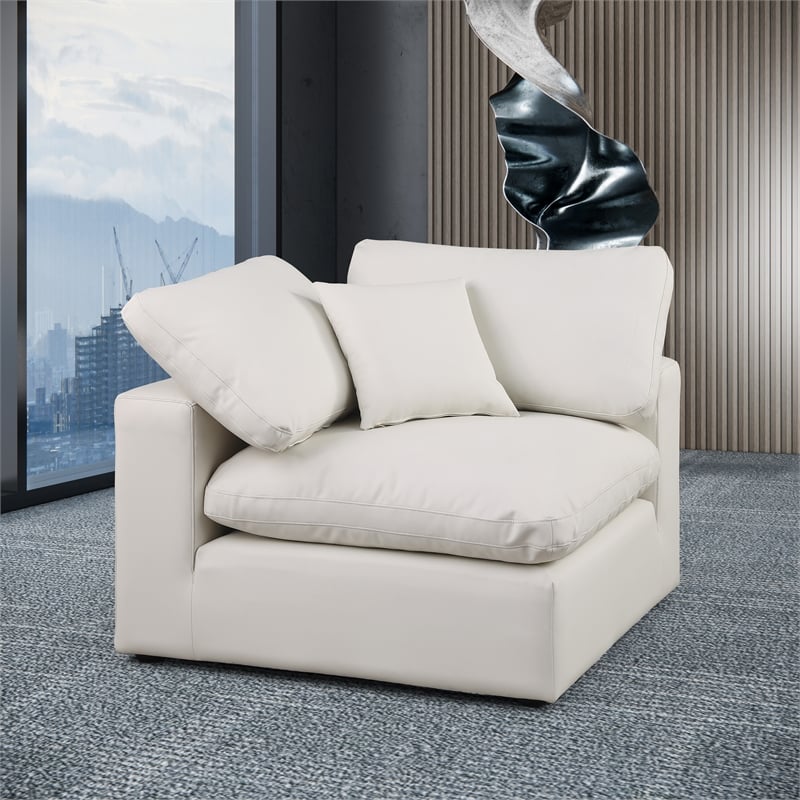 Bowery Hill Contemporary Soft Cream Vegan Leather Corner Chair