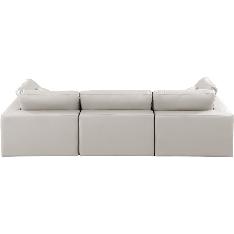 Bowery Hill Contemporary Cream Vegan Leather 3-Piece Modular Sofa
