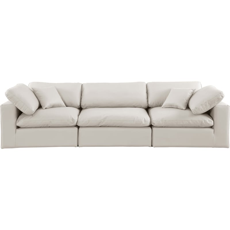 Bowery Hill Contemporary Cream Vegan Leather 3-Piece Modular Sofa