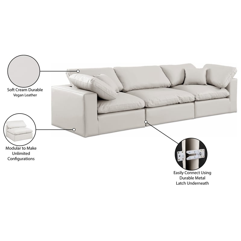 Bowery Hill Contemporary Cream Vegan Leather 3-Piece Modular Sofa