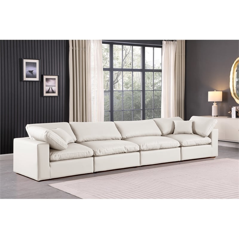 Bowery Hill Contemporary Cream Vegan Leather 4-Piece Modular Sofa