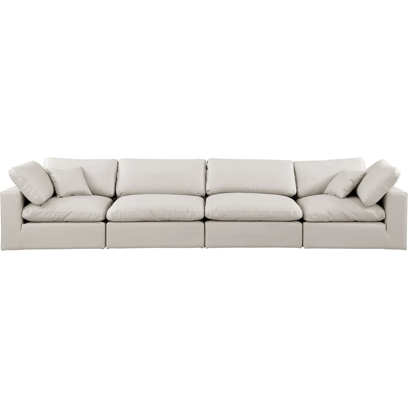 Bowery Hill Contemporary Cream Vegan Leather 4-Piece Modular Sofa