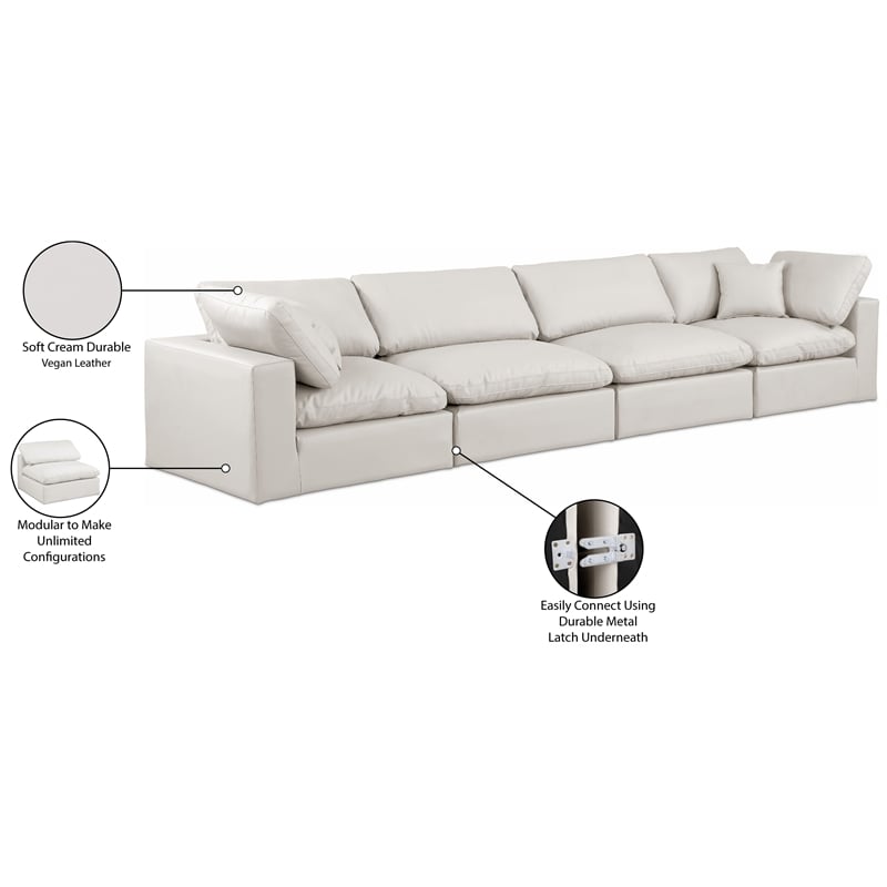 Bowery Hill Contemporary Cream Vegan Leather 4-Piece Modular Sofa