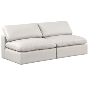 Bowery Hill Contemporary Cream Vegan Leather 2-Piece Modular Sofa