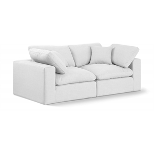 Bowery Hill Upholstered White Linen Textured Fabric 2-Piece Modular Sofa