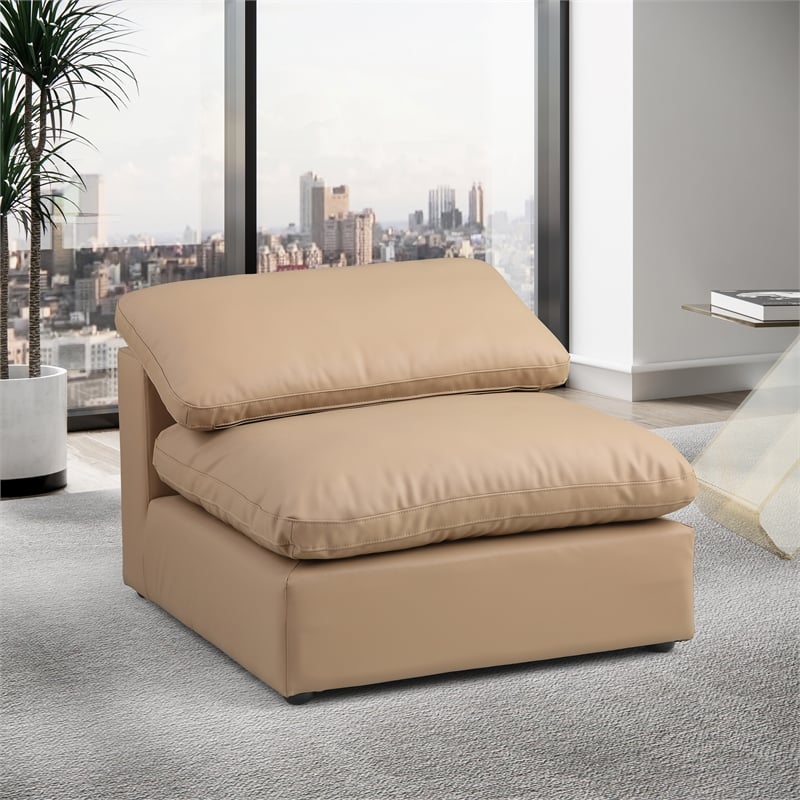 Bowery Hill Contemporary Soft Tan Vegan Leather Armless Chair