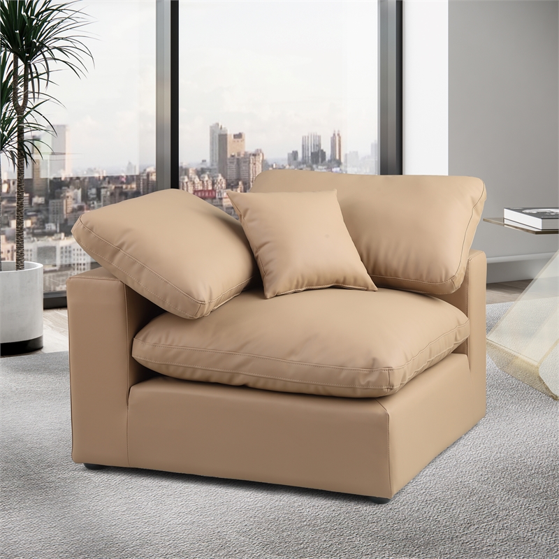 Bowery Hill Contemporary Soft Tan Vegan Leather Corner Chair