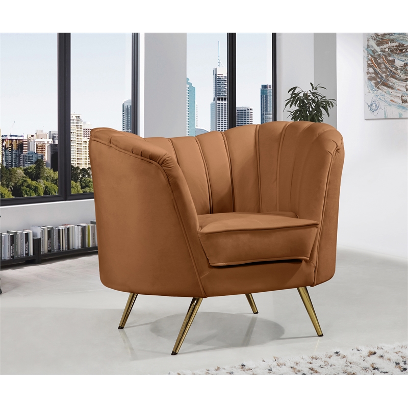 Bowery Hill Contemporary Saddle Durable Velvet Chair with Gold Stainless Legs