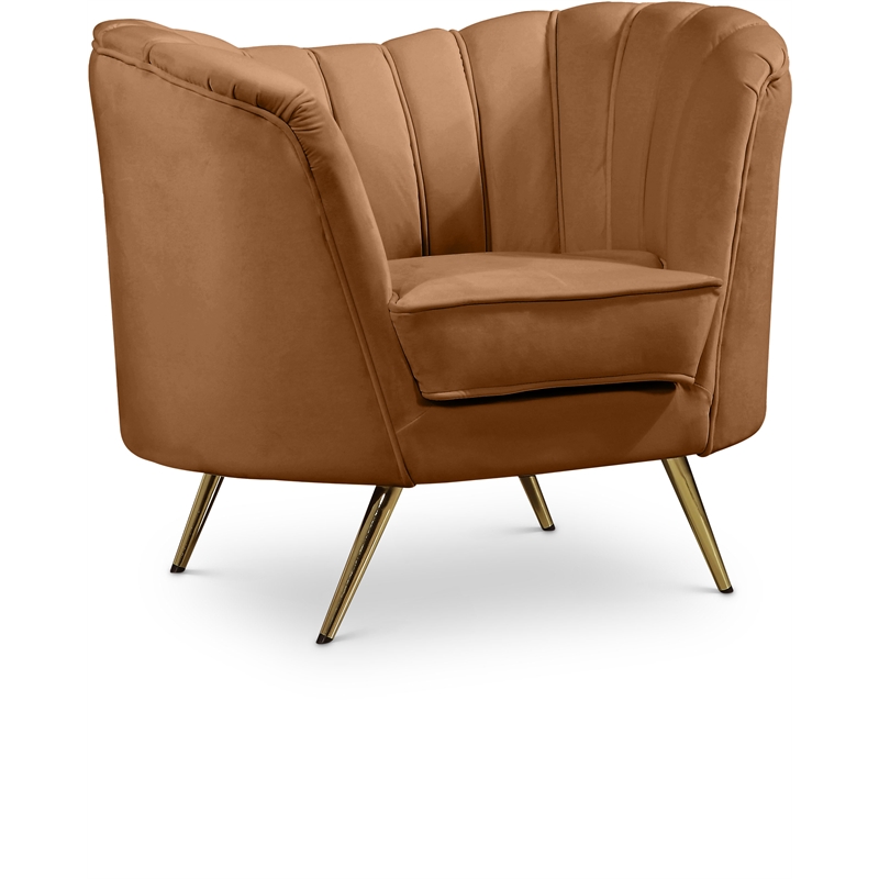 Bowery Hill Contemporary Saddle Durable Velvet Chair with Gold Stainless Legs