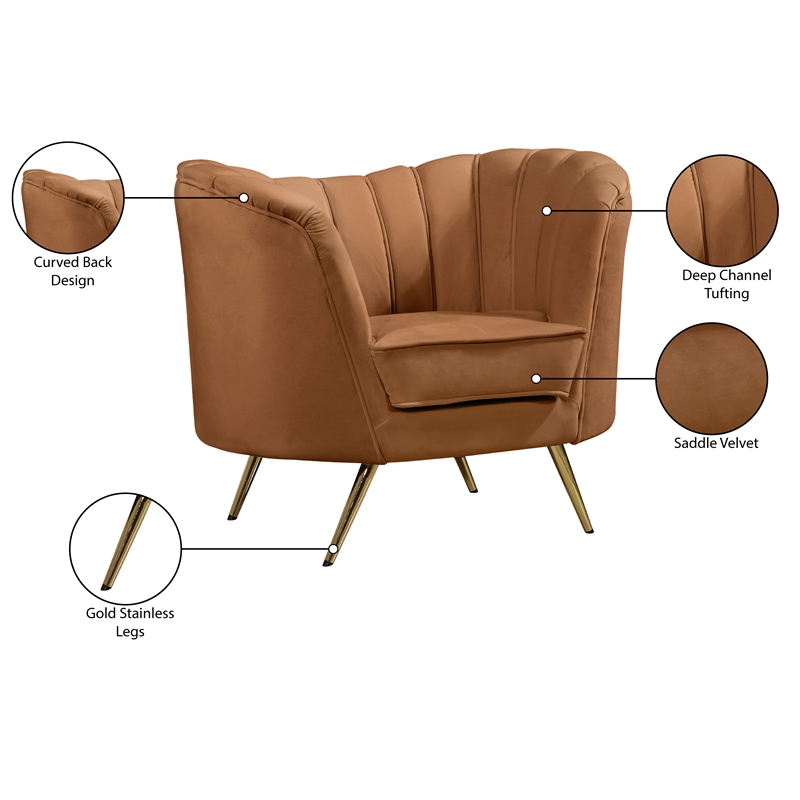 Bowery Hill Contemporary Saddle Durable Velvet Chair with Gold Stainless Legs