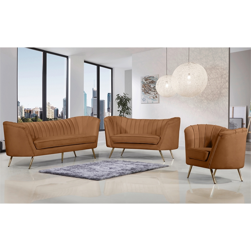 Bowery Hill Contemporary Saddle Durable Velvet Chair with Gold Stainless Legs