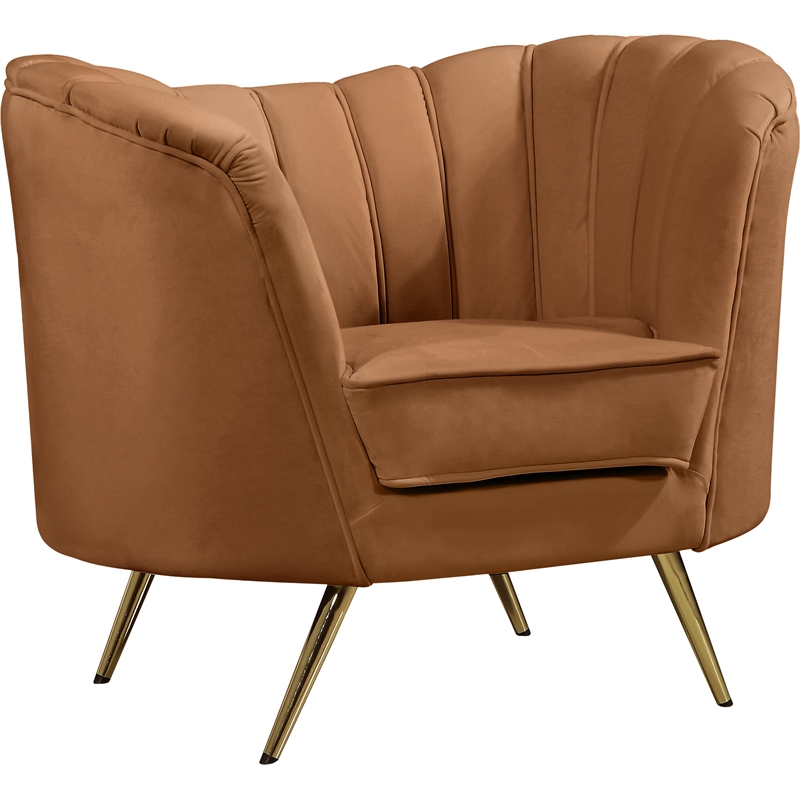 Bowery Hill Contemporary Saddle Durable Velvet Chair with Gold Stainless Legs