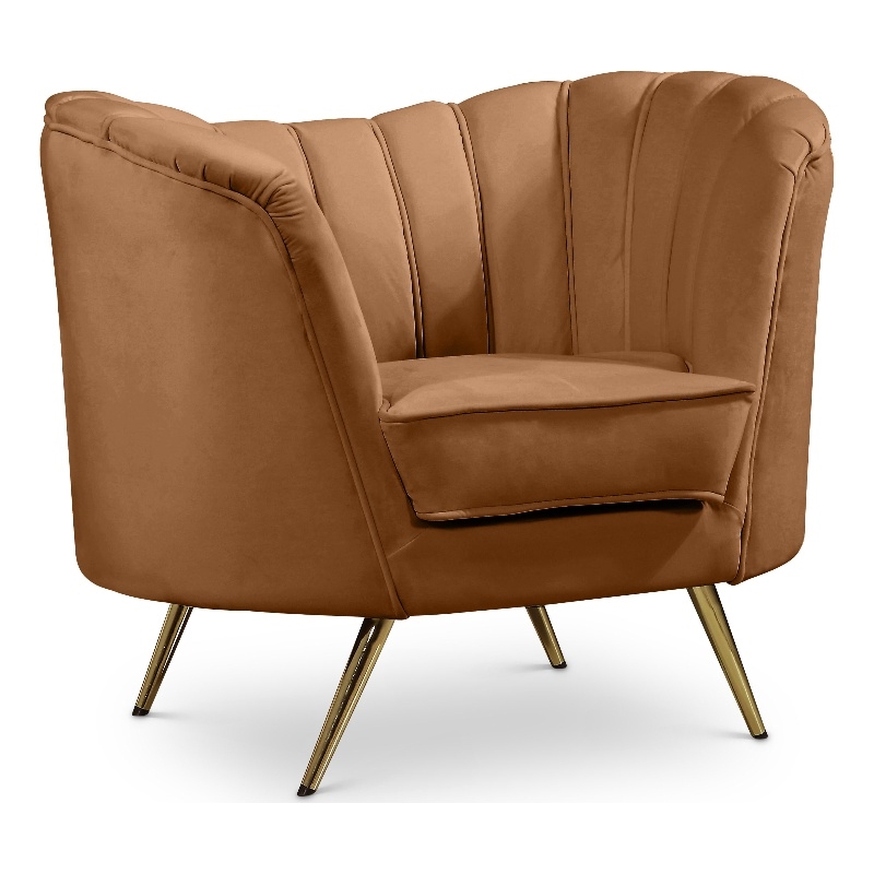 Bowery Hill Contemporary Saddle Durable Velvet Chair with Gold Stainless Legs