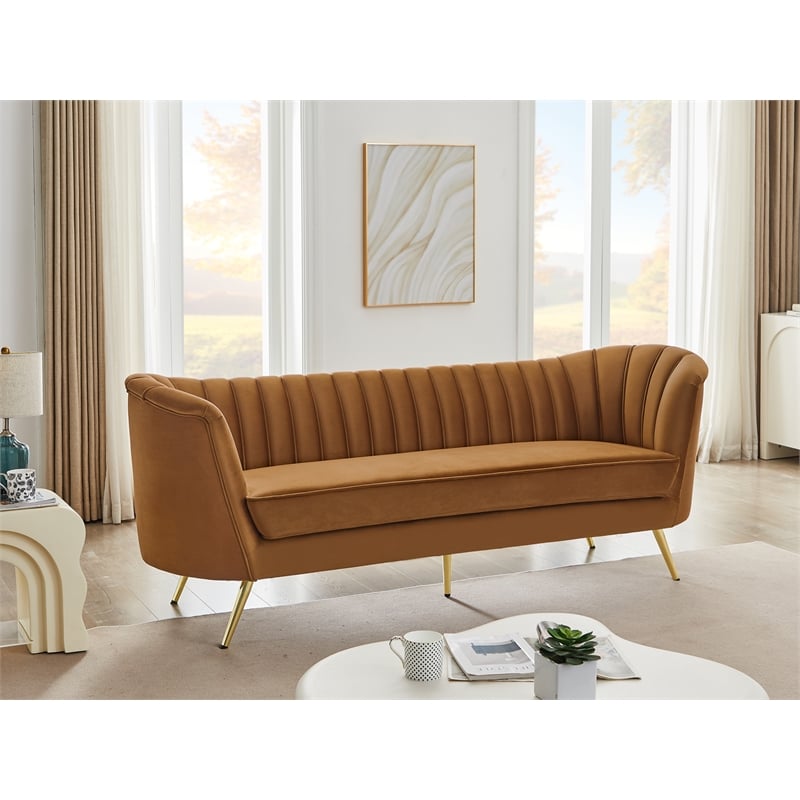 Bowery Hill Contemporary Saddle Durable Velvet Sofa with Gold Stainless Legs