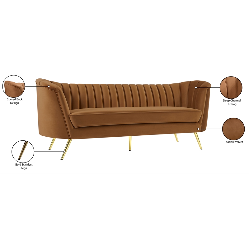 Bowery Hill Contemporary Saddle Durable Velvet Sofa with Gold Stainless Legs