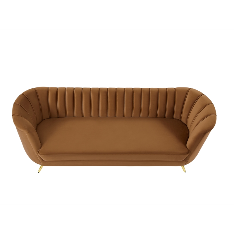 Bowery Hill Contemporary Saddle Durable Velvet Sofa with Gold Stainless Legs