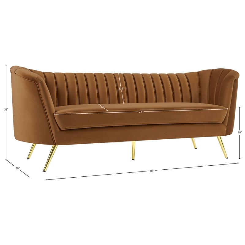 Bowery Hill Contemporary Saddle Durable Velvet Sofa with Gold Stainless Legs