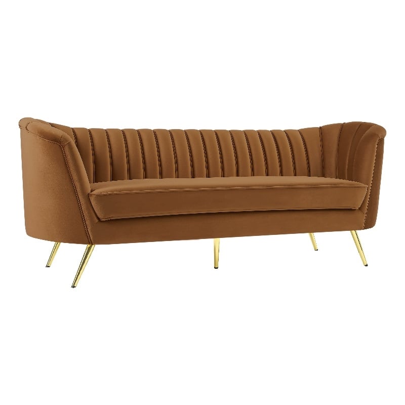 Bowery Hill Contemporary Saddle Durable Velvet Sofa with Gold Stainless Legs