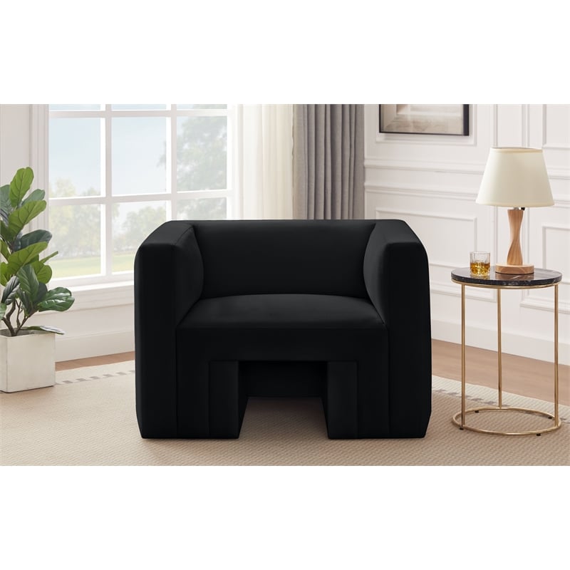 Bowery Hill Contemporary Solid Wood Frame Rich Black Velvet Chair