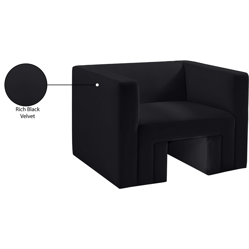 Bowery Hill Contemporary Solid Wood Frame Rich Black Velvet Chair