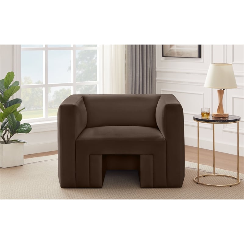 Bowery Hill Contemporary Solid Wood Frame Rich Brown Velvet Chair
