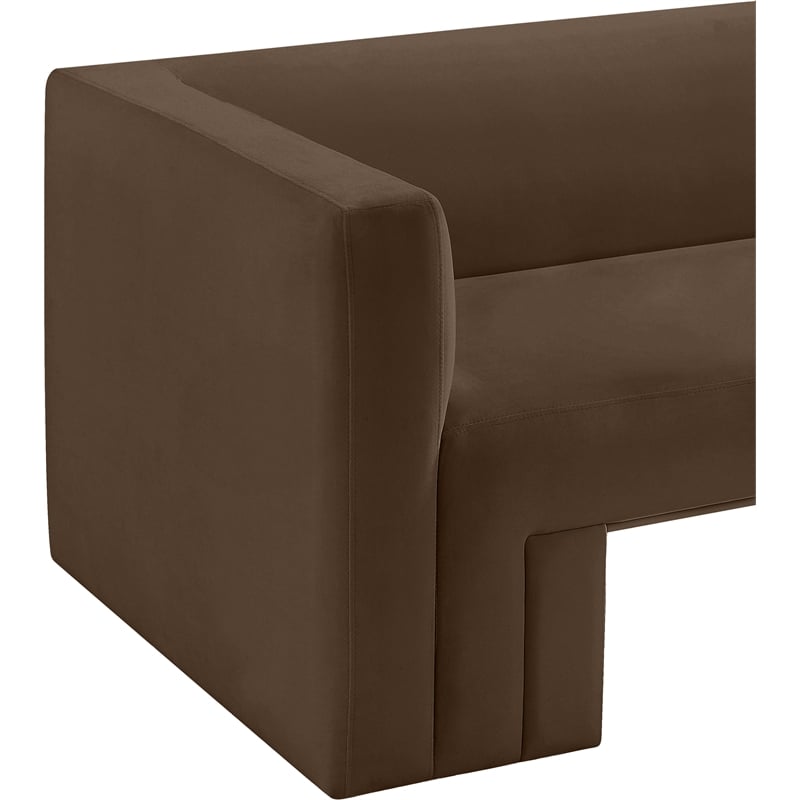 Bowery Hill Contemporary Solid Wood Frame Rich Brown Velvet Sofa