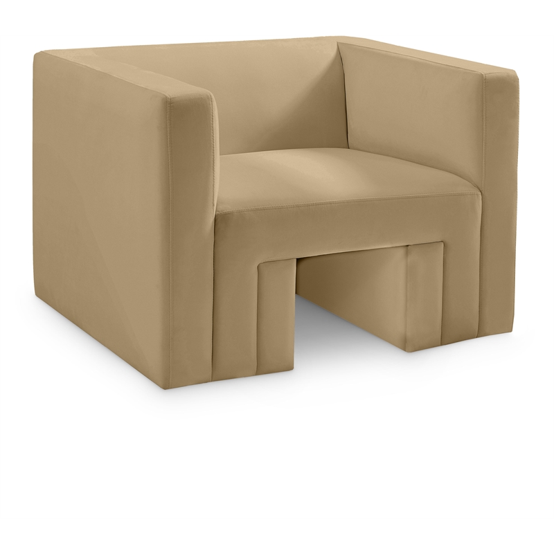 Bowery Hill Contemporary Solid Wood Frame Soft Camel Velvet Chair