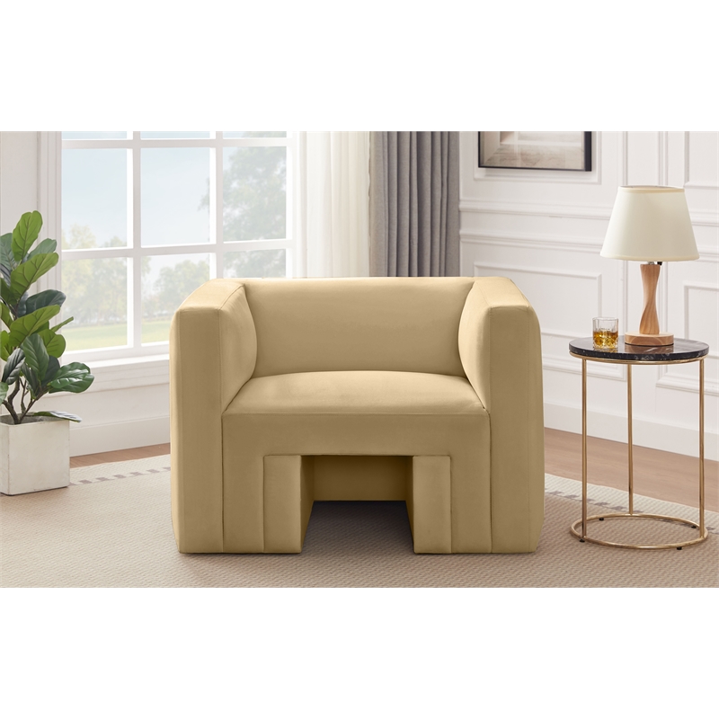 Bowery Hill Contemporary Solid Wood Frame Soft Camel Velvet Chair