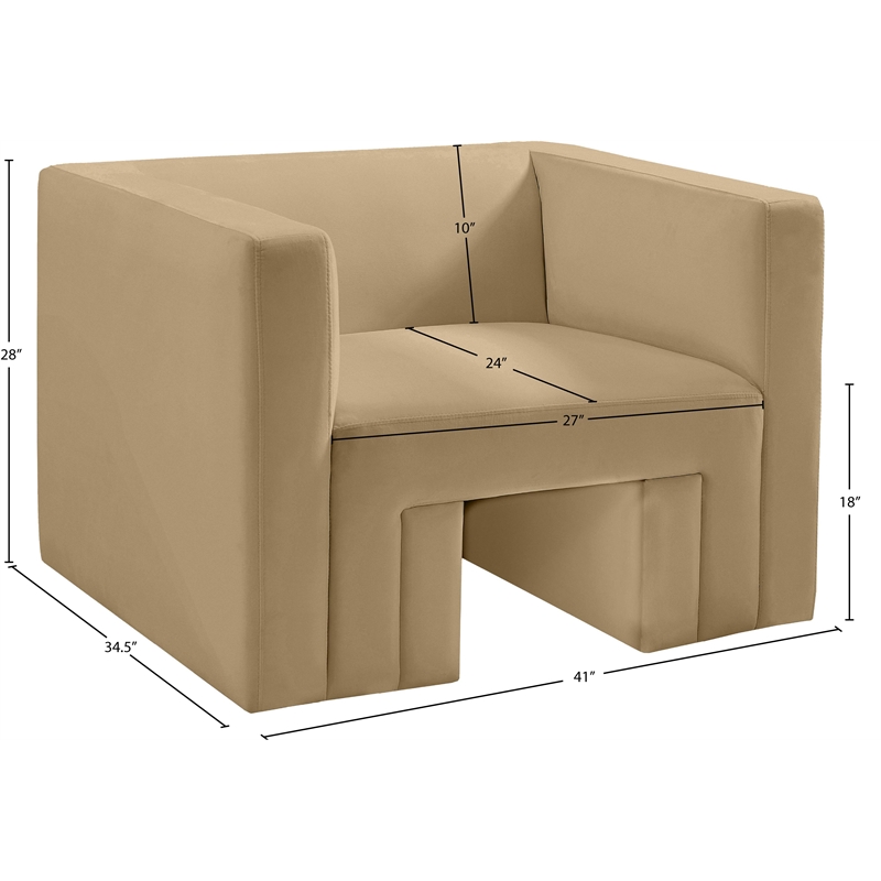 Bowery Hill Contemporary Solid Wood Frame Soft Camel Velvet Chair