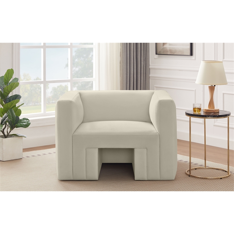 Bowery Hill Contemporary Solid Wood Frame Rich Cream Velvet Chair