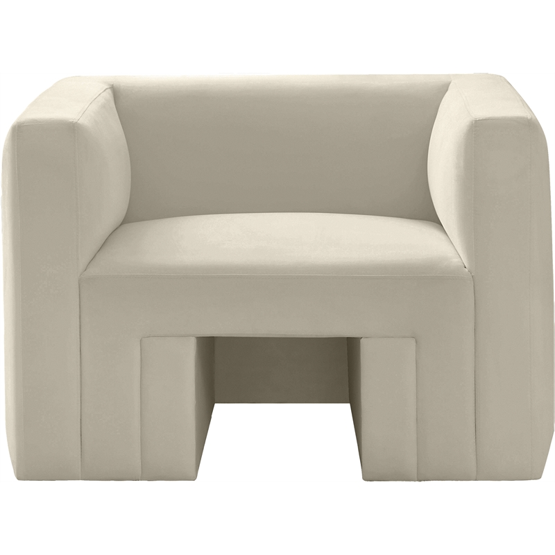 Bowery Hill Contemporary Solid Wood Frame Rich Cream Velvet Chair