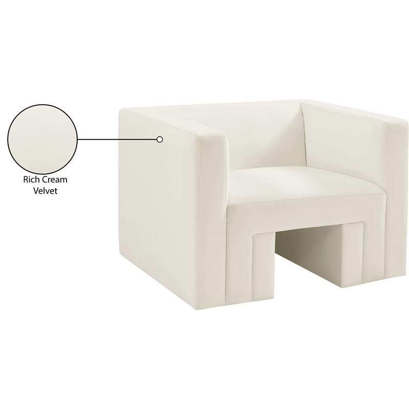 Bowery Hill Contemporary Solid Wood Frame Rich Cream Velvet Chair