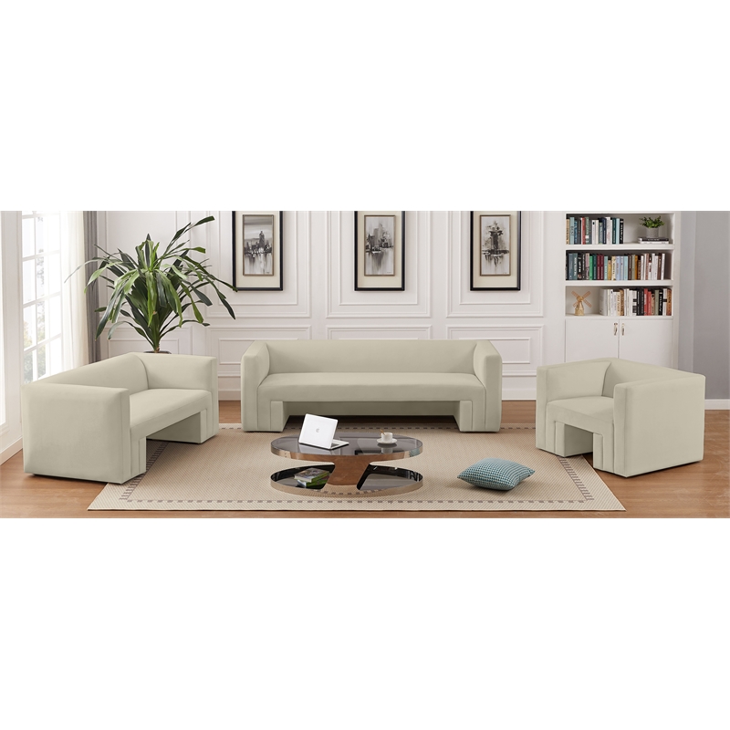 Bowery Hill Contemporary Solid Wood Frame Rich Cream Velvet Chair