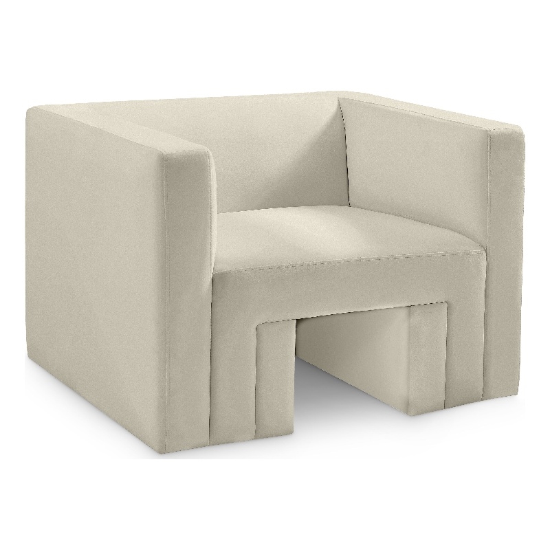 Bowery Hill Contemporary Solid Wood Frame Rich Cream Velvet Chair