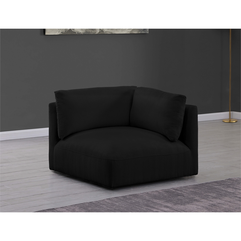 Bowery Hill Contemporary Soft Plush Black Durable Fabric Corner