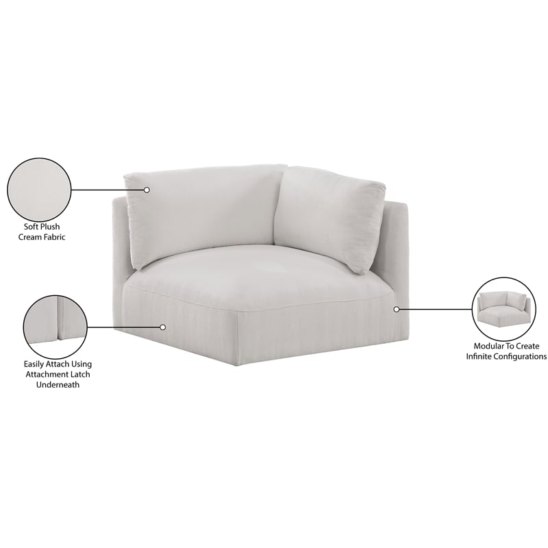Bowery Hill Contemporary Soft Plush Cream Durable Fabric Corner