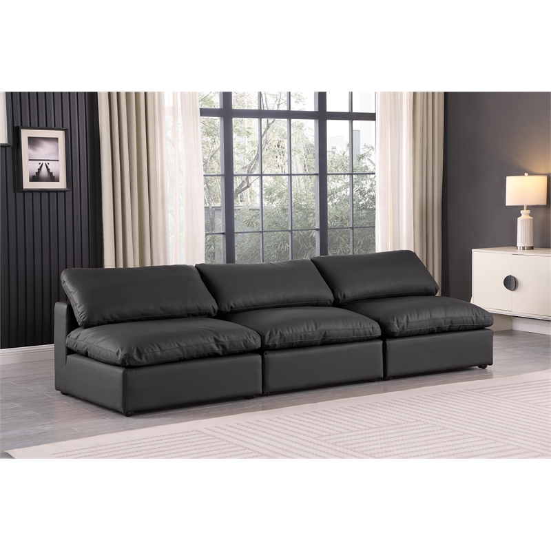 Bowery Hill Contemporary Black Vegan Leather 3-Piece Modular Sofa