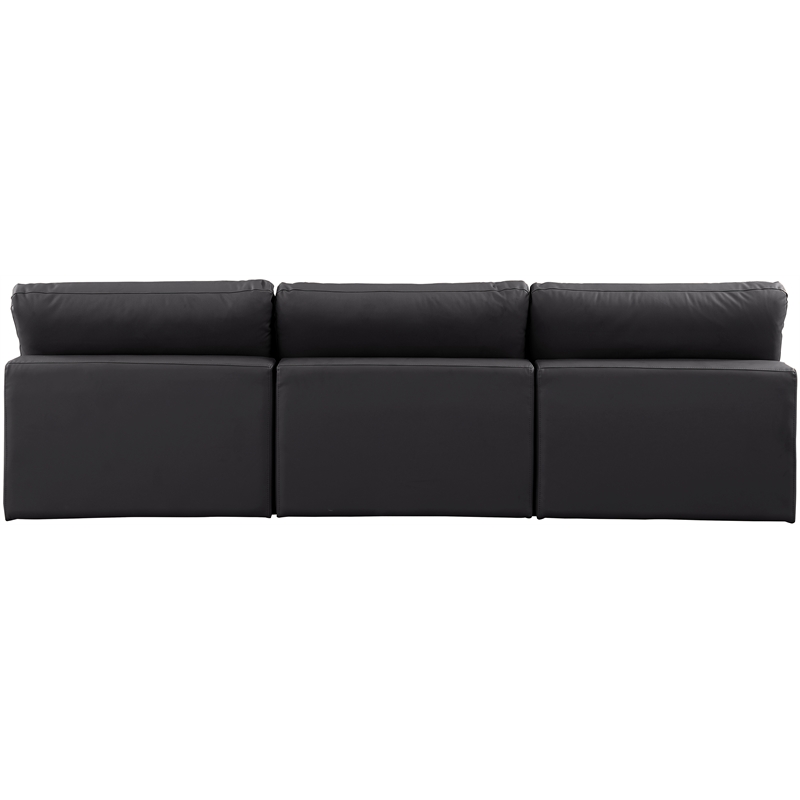 Bowery Hill Contemporary Black Vegan Leather 3-Piece Modular Sofa