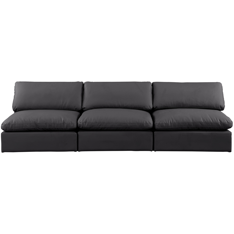 Bowery Hill Contemporary Black Vegan Leather 3-Piece Modular Sofa