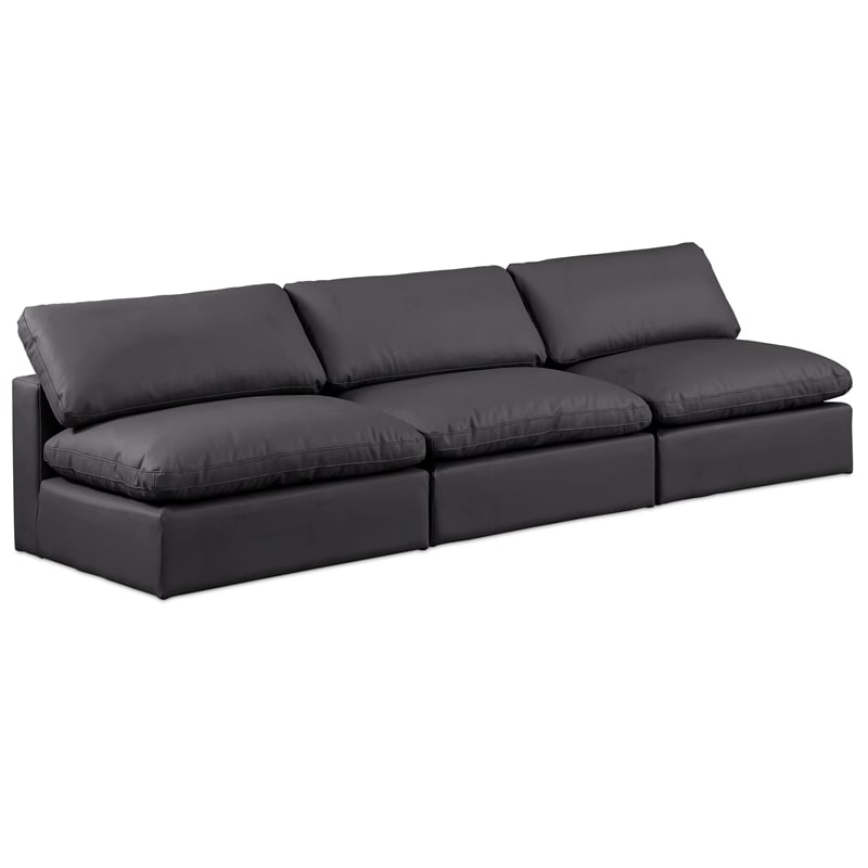 Bowery Hill Contemporary Black Vegan Leather 3-Piece Modular Sofa