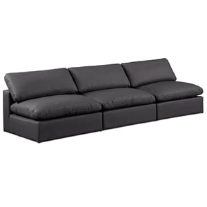 Bowery Hill Contemporary Black Vegan Leather 3-Piece Modular Sofa