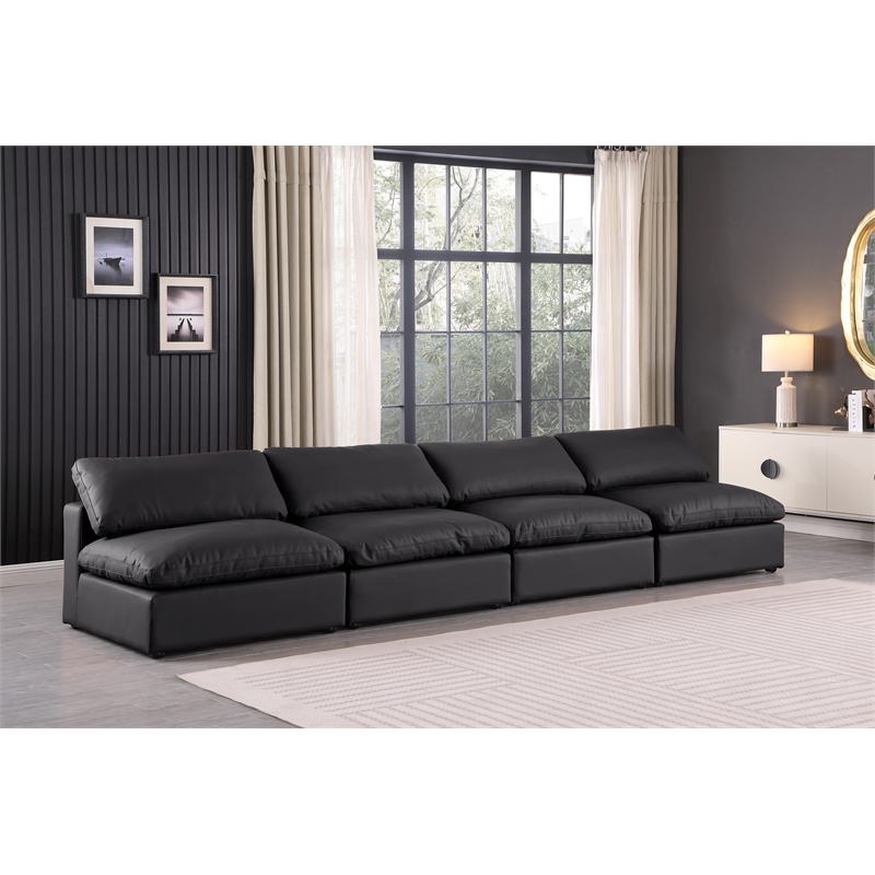 Bowery Hill Contemporary Black Vegan Leather 4-Piece Modular Sofa