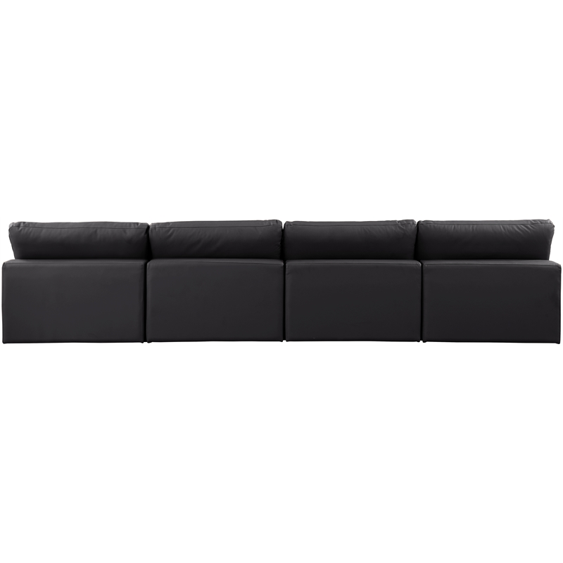 Bowery Hill Contemporary Black Vegan Leather 4-Piece Modular Sofa
